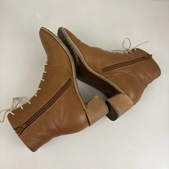 COCLICO Jewel Savanna Caramello Leather Lace Up Zip Ankle Boots Womens Size 36.5