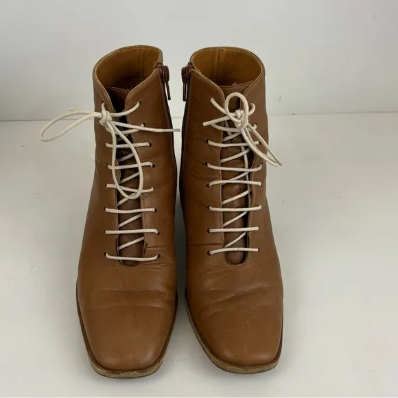 COCLICO Jewel Savanna Caramello Leather Lace Up Zip Ankle Boots Womens Size 36.5