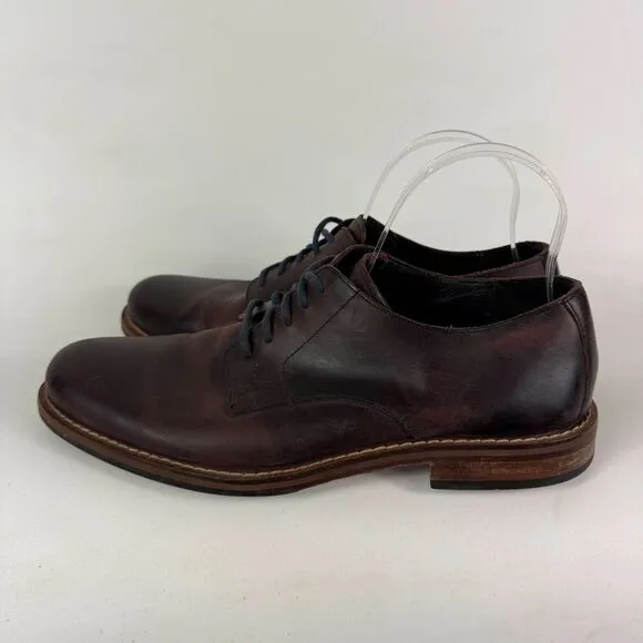 Cole Haan Dress Shoes Men 9 Burgundy Distressed Leather Lace-Up Round Toe Derbys