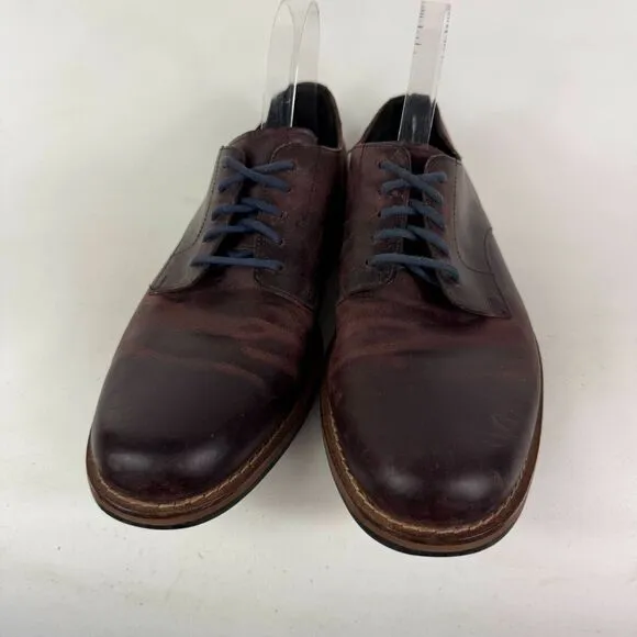 Cole Haan Dress Shoes Men 9 Burgundy Distressed Leather Lace-Up Round Toe Derbys