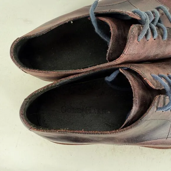 Cole Haan Dress Shoes Men 9 Burgundy Distressed Leather Lace-Up Round Toe Derbys