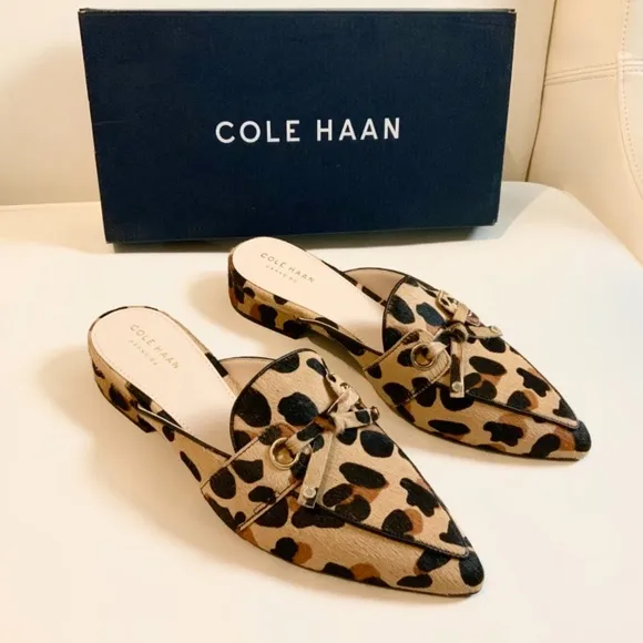 Cole Haan Emily Leopard Leather Mules Flats Sandal
