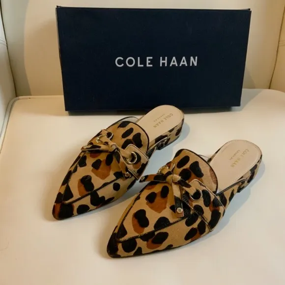 Cole Haan Emily Leopard Leather Mules Flats Sandal