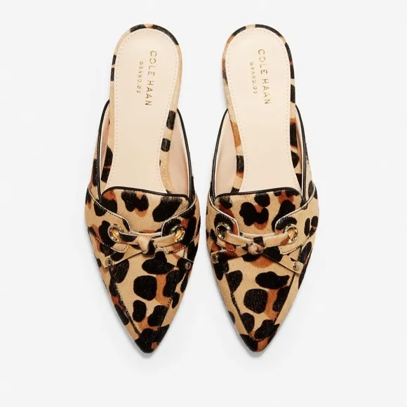 Cole Haan Emily Leopard Leather Mules Flats Sandal