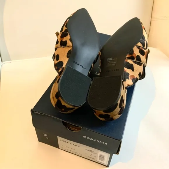 Cole Haan Emily Leopard Leather Mules Flats Sandal