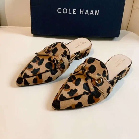 Cole Haan Emily Leopard Leather Mules Flats Sandal
