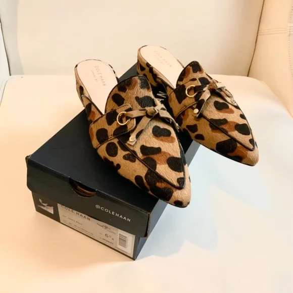 Cole Haan Emily Leopard Leather Mules Flats Sandal