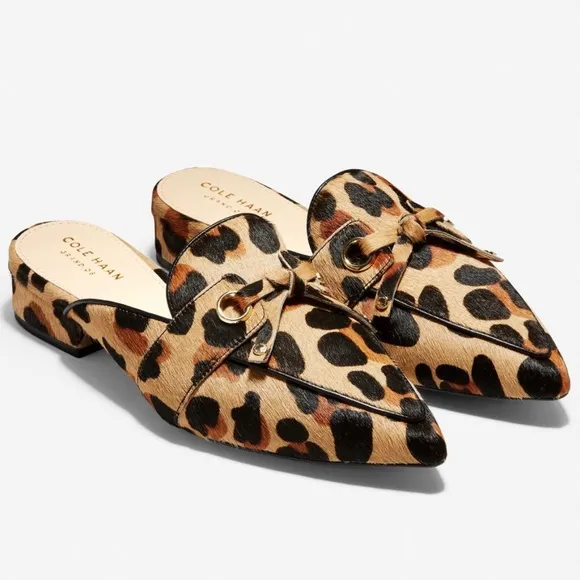Cole Haan Emily Leopard Leather Mules Flats Sandal