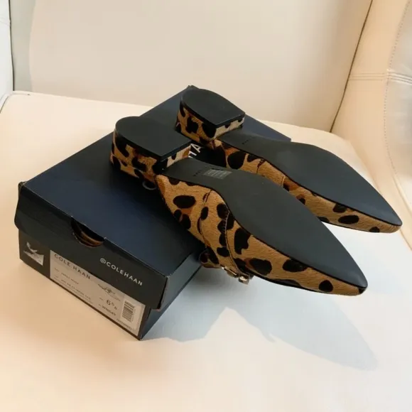 Cole Haan Emily Leopard Leather Mules Flats Sandal
