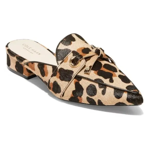 Cole Haan Emily Leopard Leather Mules Flats Sandal