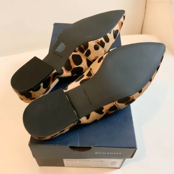 Cole Haan Emily Leopard Leather Mules Flats Sandal