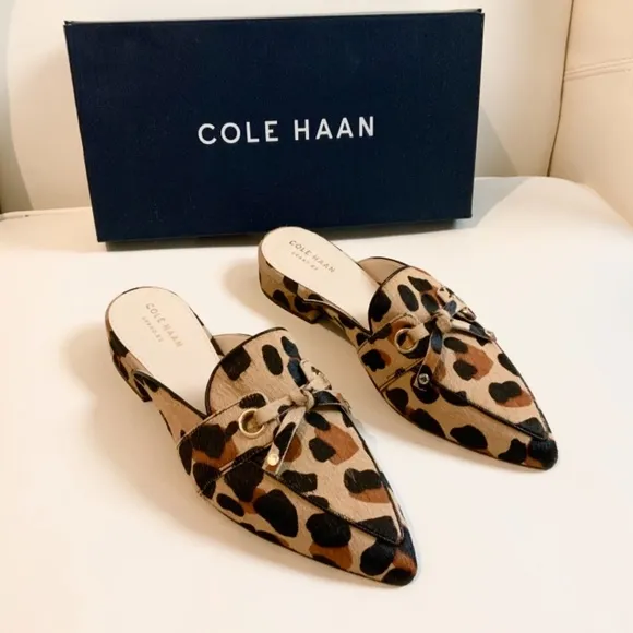 Cole Haan Emily Leopard Leather Mules Flats Sandal