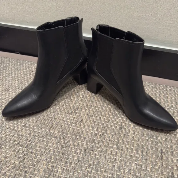 COLE HAAN Etta Point-Toe Leather Booties Black Size 8.5 Women’s