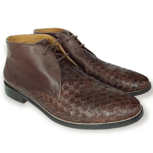 Cole Haan Grand OS Woven Leather Cambridge Chukka Boots Size 10M Brown Lace Up