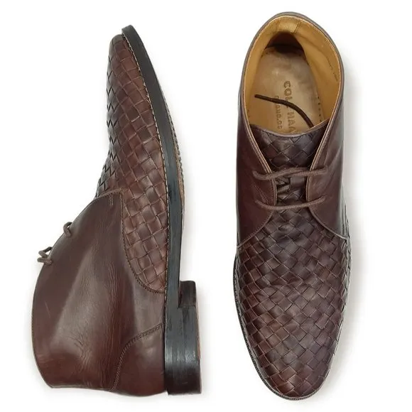 Cole Haan Grand OS Woven Leather Cambridge Chukka Boots Size 10M Brown Lace Up