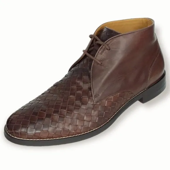 Cole Haan Grand OS Woven Leather Cambridge Chukka Boots Size 10M Brown Lace Up