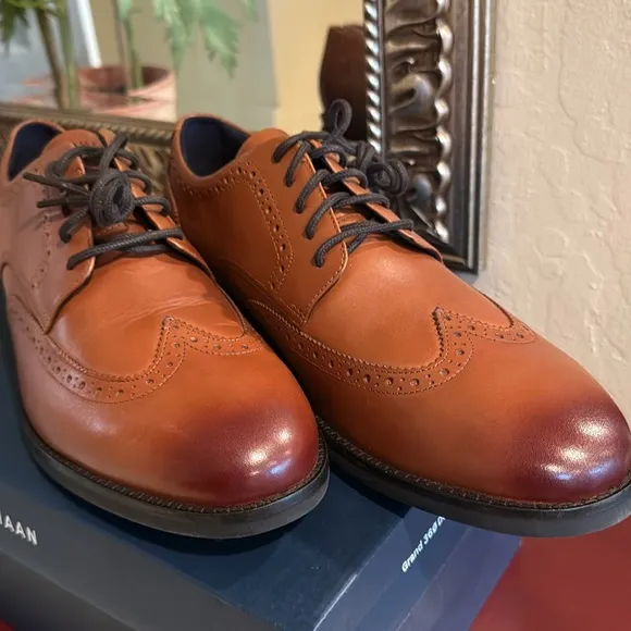 Cole Haan Men’s Grand  Men's Wingtip Oxford Brown Leather Shoes  NEW