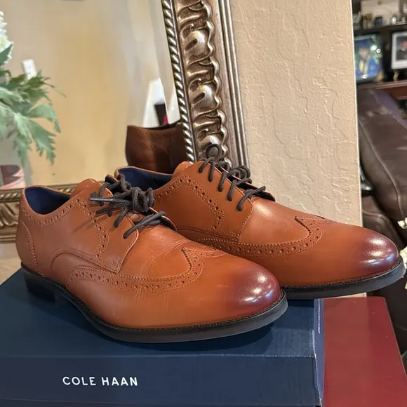 Cole Haan Men’s Grand  Men's Wingtip Oxford Brown Leather Shoes  NEW