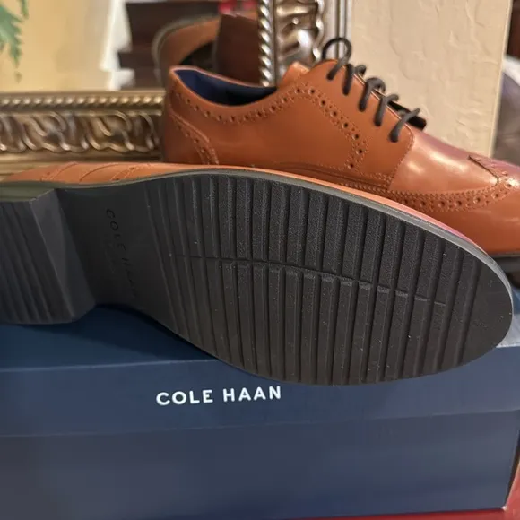 Cole Haan Men’s Grand  Men's Wingtip Oxford Brown Leather Shoes  NEW