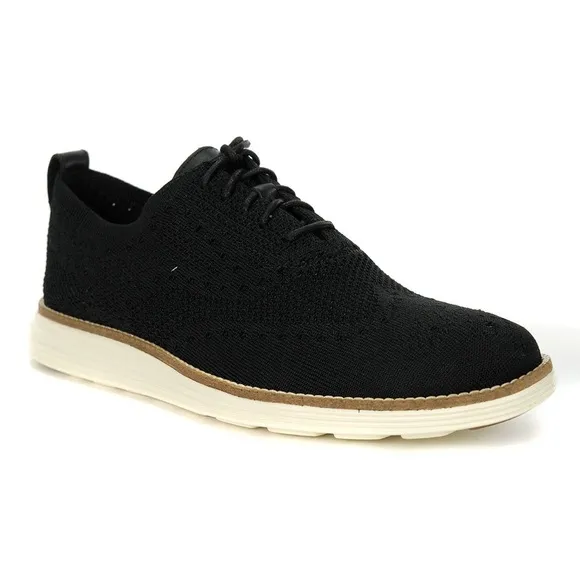 Cole Haan Men's Original Grand OG Knit Wingtip Oxford Shoes, Black Ivory - 9.5