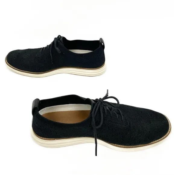 Cole Haan Men's Original Grand OG Knit Wingtip Oxford Shoes, Black Ivory - 9.5