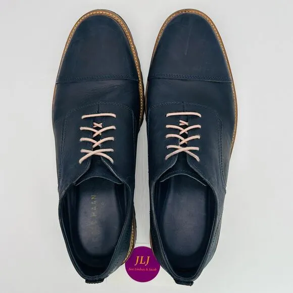 Cole Haan Men's Richardson Cap Toe Marine Blue Leather Derby C28874 Size 10.5