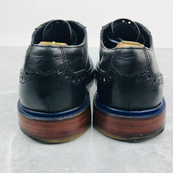 Cole Haan Mens Size 11 Shoes Black Leather Blue Cap Toe Brogue Derby Dress Shoes