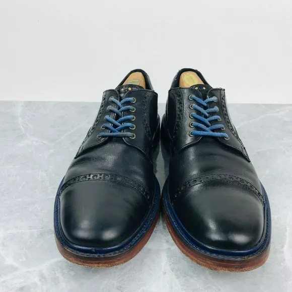 Cole Haan Mens Size 11 Shoes Black Leather Blue Cap Toe Brogue Derby Dress Shoes