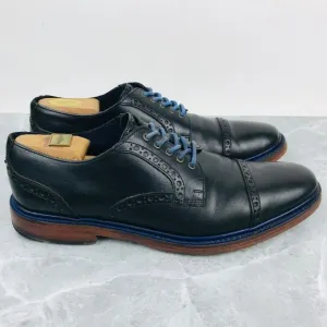 Cole Haan Mens Size 11 Shoes Black Leather Blue Cap Toe Brogue Derby Dress Shoes