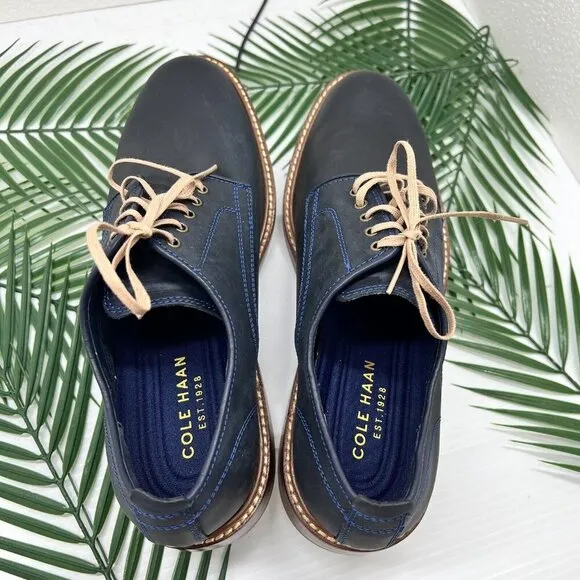 Cole Haan Men's Tyler Grand Plain-Toe Derby Dress Shoes In Marine Blue Size 9.5M