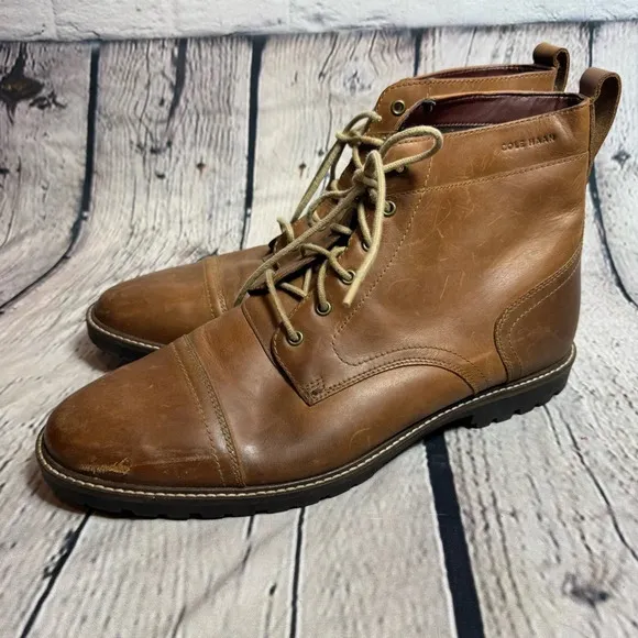 COLE HAAN Nathan Men's Chestnut Cap Toe Leather Chukka Boots Size 13