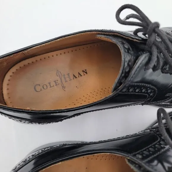 Cole Haan Oxford Black Leather Wingtip Brogue Round Toe Lace Up Shoes Size 8M