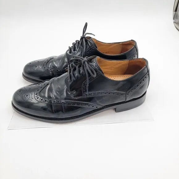 Cole Haan Oxford Black Leather Wingtip Brogue Round Toe Lace Up Shoes Size 8M