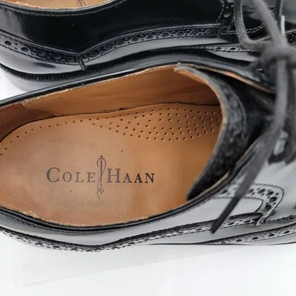 Cole Haan Oxford Black Leather Wingtip Brogue Round Toe Lace Up Shoes Size 8M
