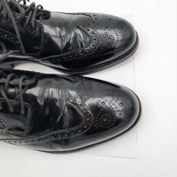 Cole Haan Oxford Black Leather Wingtip Brogue Round Toe Lace Up Shoes Size 8M