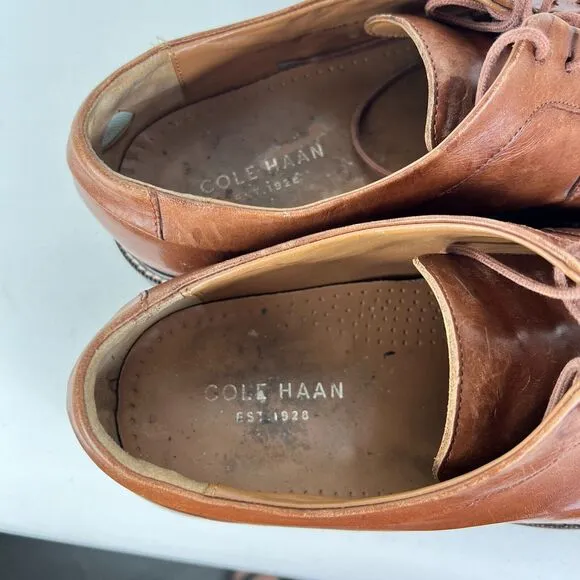 Cole Haan Oxford Men's 10.5 Brown Leather Lace Up Block Heel Formal Dress Shoes