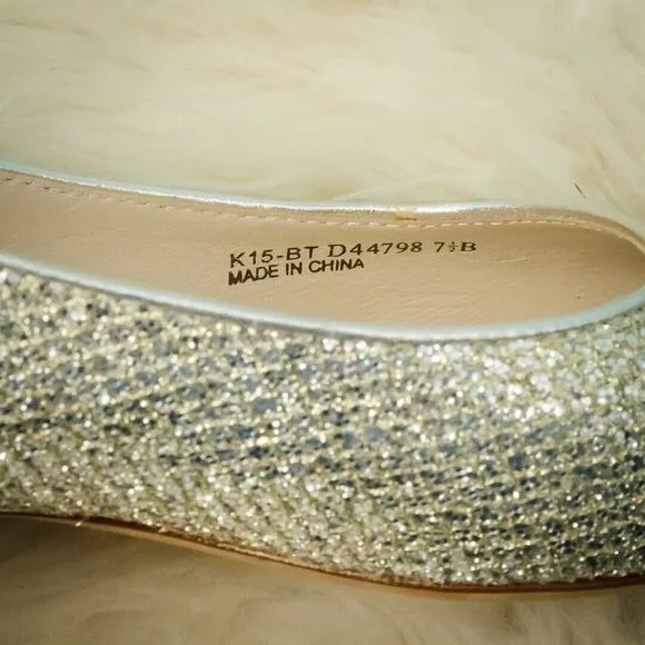 Cole Haan Size 7.5 Tartine Skimmer Silver Metallic Glitter Pointed Toe Flats