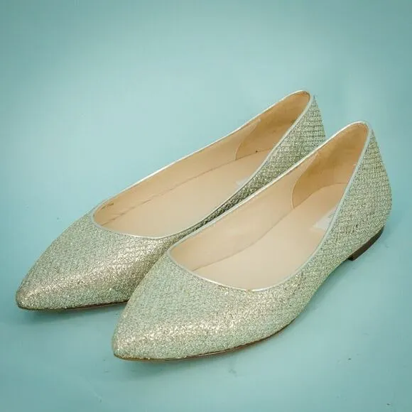 Cole Haan Size 7.5 Tartine Skimmer Silver Metallic Glitter Pointed Toe Flats