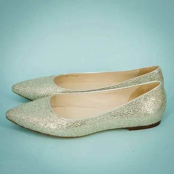 Cole Haan Size 7.5 Tartine Skimmer Silver Metallic Glitter Pointed Toe Flats