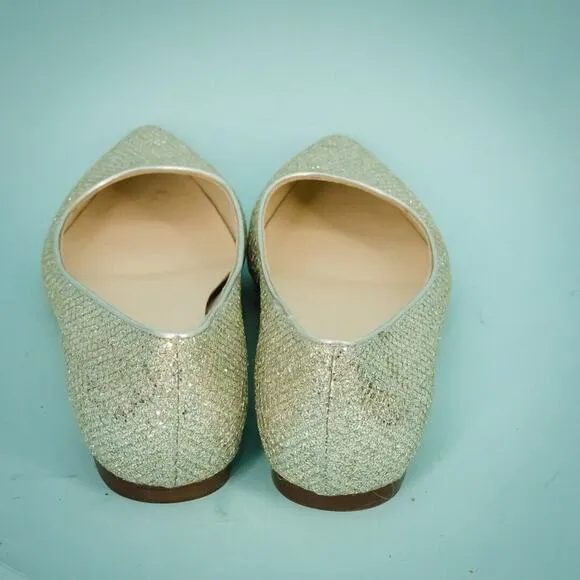 Cole Haan Size 7.5 Tartine Skimmer Silver Metallic Glitter Pointed Toe Flats