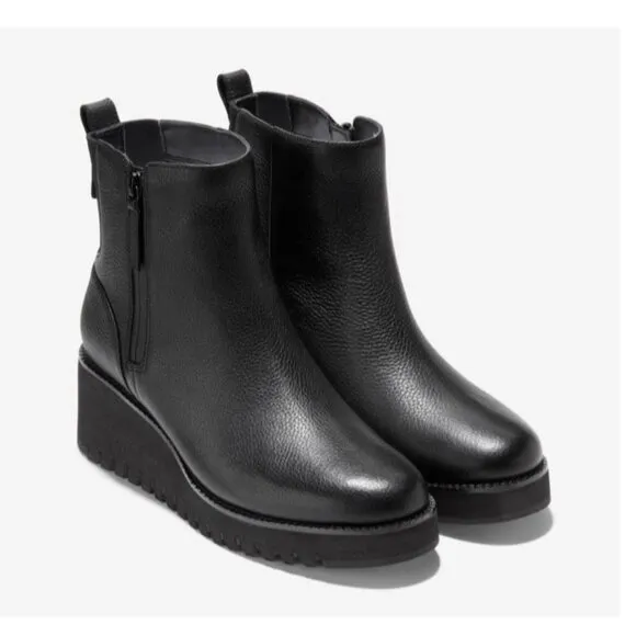 Cole Haan Women's ZEROGRAND City Wedge Ankle Boots Black Side Zip Size 9