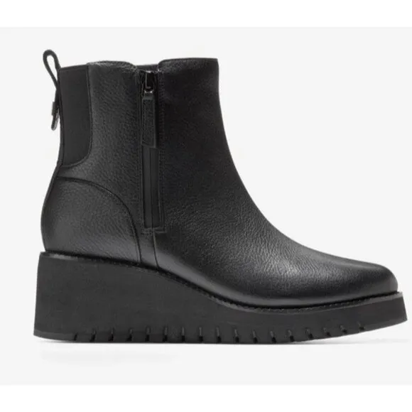 Cole Haan Women's ZEROGRAND City Wedge Ankle Boots Black Side Zip Size 9