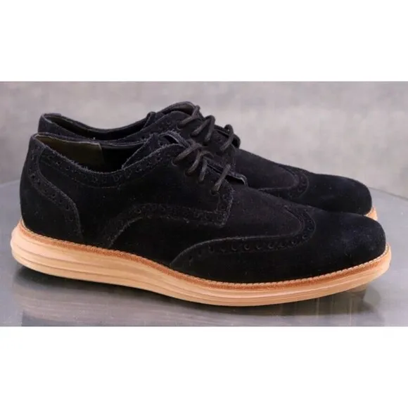 Cole Haan Zero Grand Men's Wingtip Dress Shoes Size 7.5 Suede Black Tan