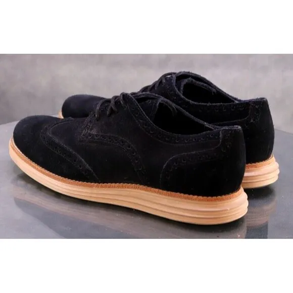 Cole Haan Zero Grand Men's Wingtip Dress Shoes Size 7.5 Suede Black Tan