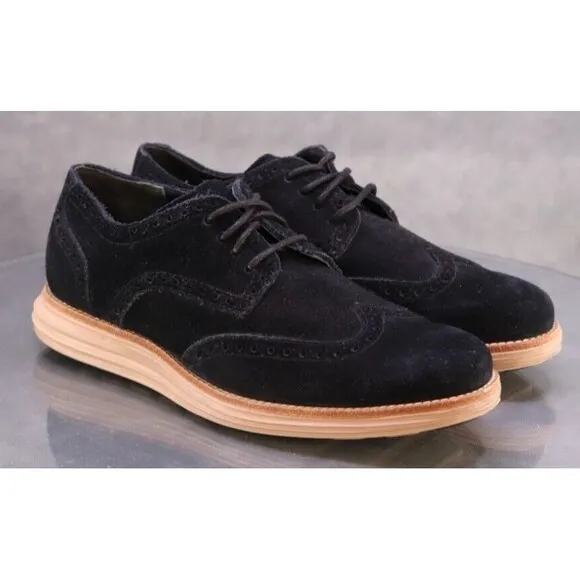 Cole Haan Zero Grand Men's Wingtip Dress Shoes Size 7.5 Suede Black Tan