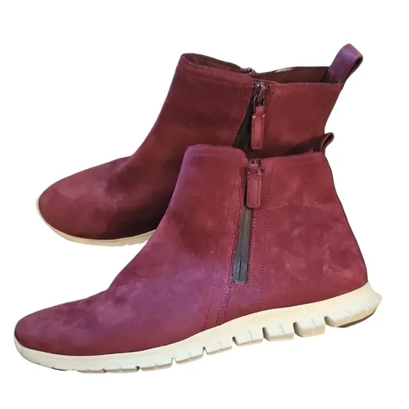 Cole Haan Zero Grand waterproof side zip cranberry wine ankle boots sz 8.5
