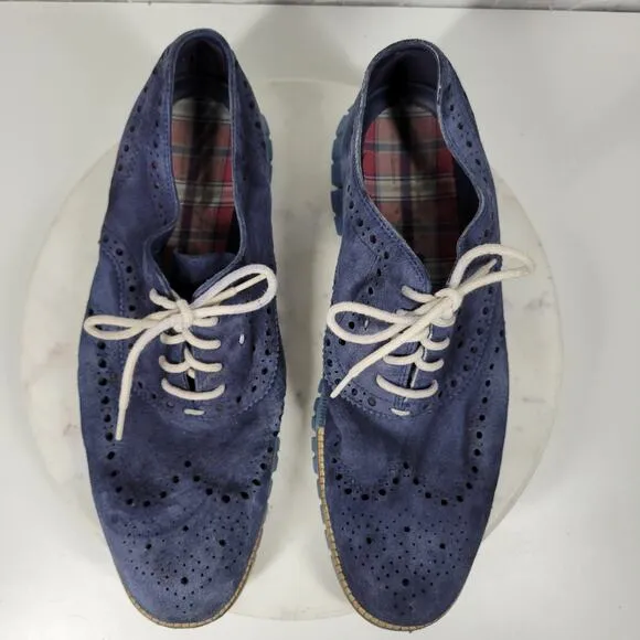 Cole Haan Zerogrand Oxfords Wingtip Dress Shoes Mens 13M Blue Suede Leather