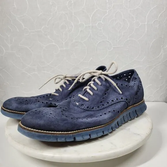 Cole Haan Zerogrand Oxfords Wingtip Dress Shoes Mens 13M Blue Suede Leather
