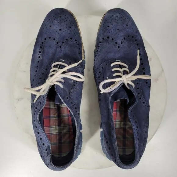 Cole Haan Zerogrand Oxfords Wingtip Dress Shoes Mens 13M Blue Suede Leather