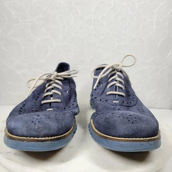 Cole Haan Zerogrand Oxfords Wingtip Dress Shoes Mens 13M Blue Suede Leather